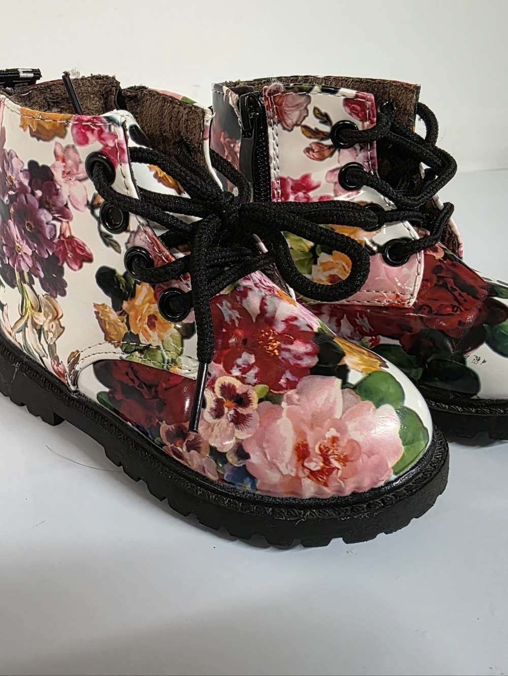 Comfy Kids Floral Lace-Up Ankle Boots in Floral Girls Toddler 7, UK 23